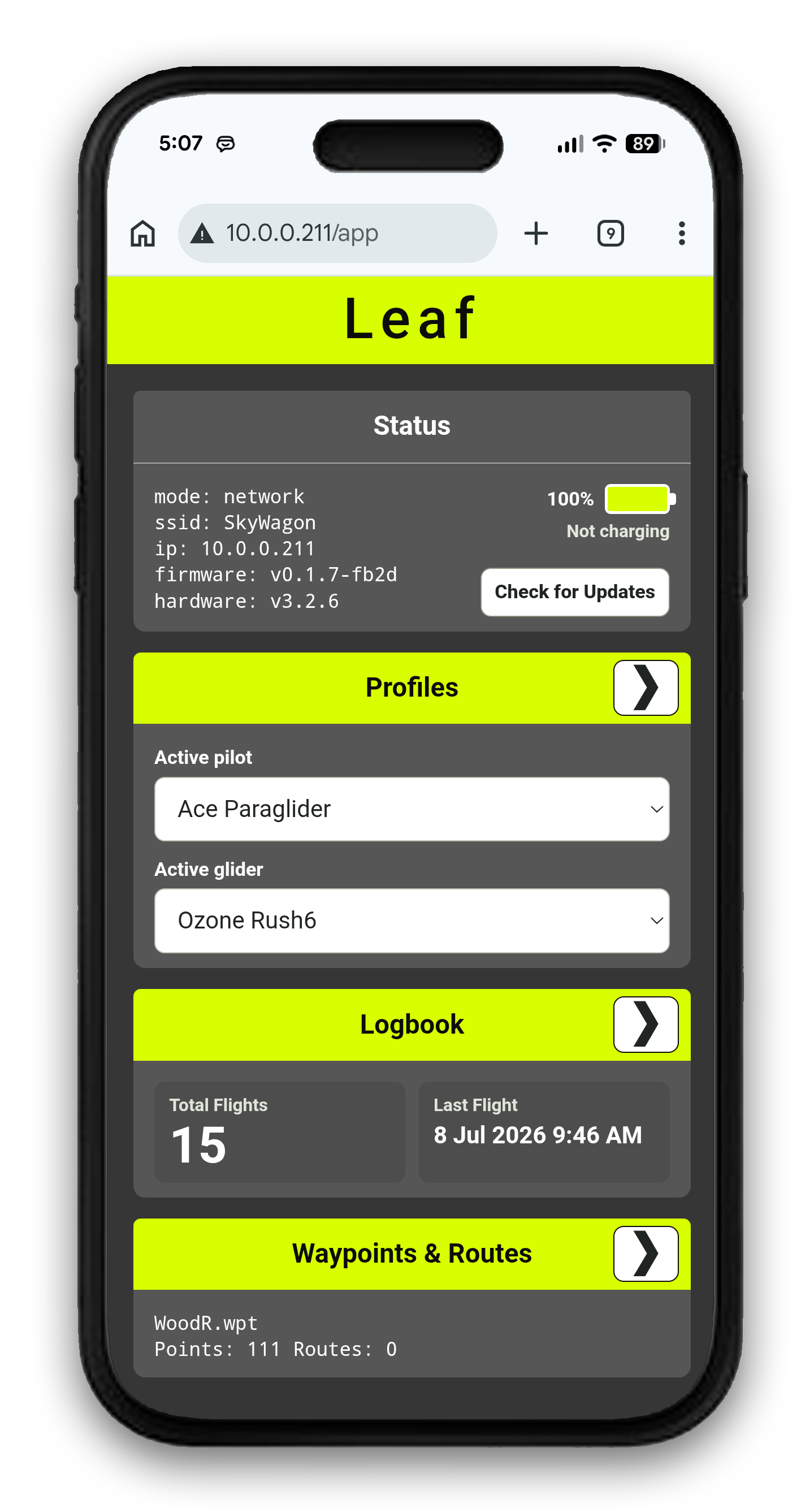 Leaf Web App main page