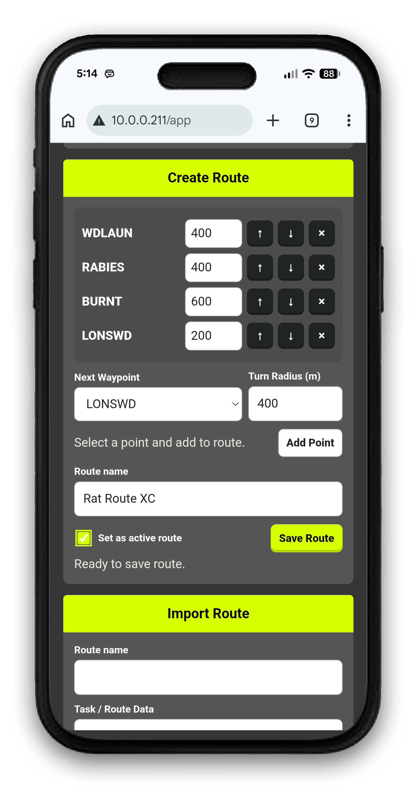 Leaf Web App create route page